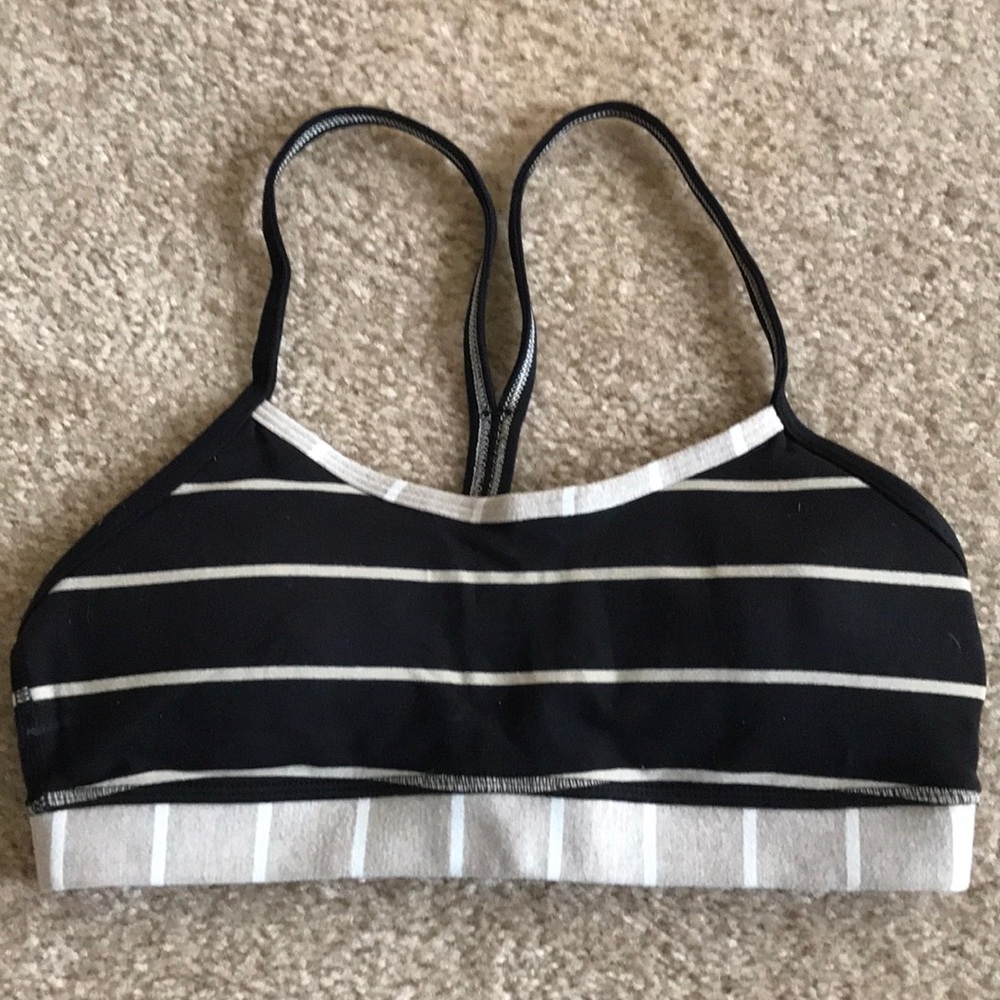Lululemon black striped Flow Y bra